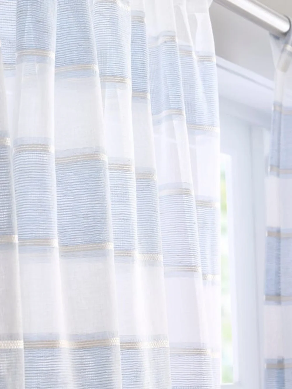 Curtainworks Harbor Sheer Rod Pocket Curtain Panels Blue/White Stripe 50x63 2pk